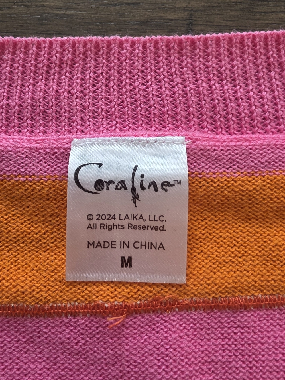 Women's Striped Knit Sweater with Doll Patch - Pink & Orange - Picture 9 of 10